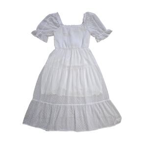 MEROKEETY White Square Neck Smocked Midi Dress